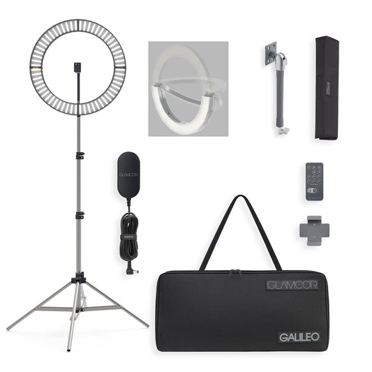 GLAMCOR Galileo Pro Kit: Foldable Ring Light with Stand - Portable Ring Light for Phone Content Creator Kit with Bluetooth Selfie Function | Adjustable Temperature, USB Fast-Charging, Remote Control