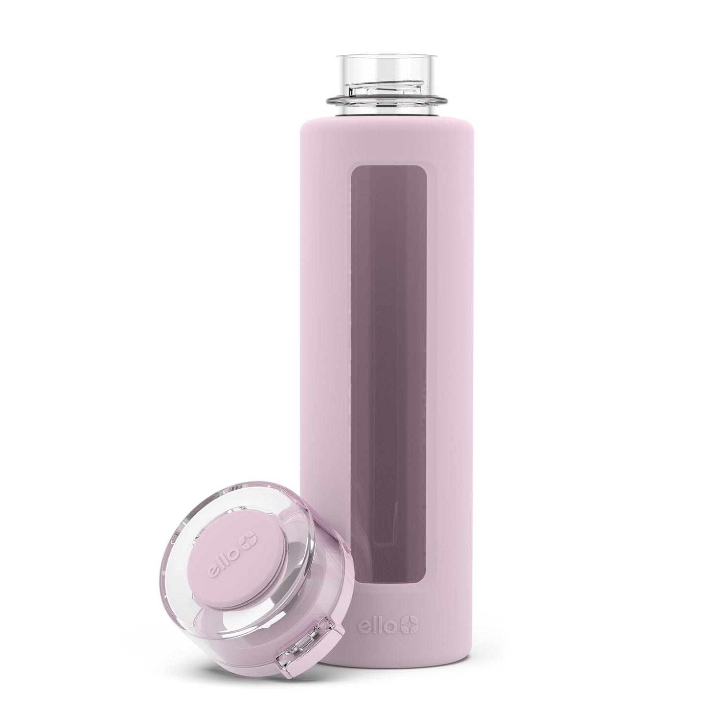 Ello Syndicate 20oz Reusable Glass Water Bottle with One-Touch Leak Proof Flip Lid, Protective Non-Slip Silicone Sleeve, Carry Loop for Coffee, Tea and Water, BPA-free, Dishwasher Safe, Cashmere Pink