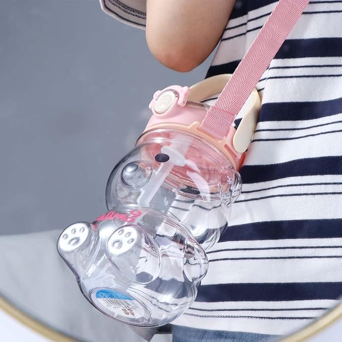 Vctitil Large Capacity Straw Water Cup Cute Bear Belly Cup Outdoor Sports Bottle 1000ml Plastic Water Cup(brown)