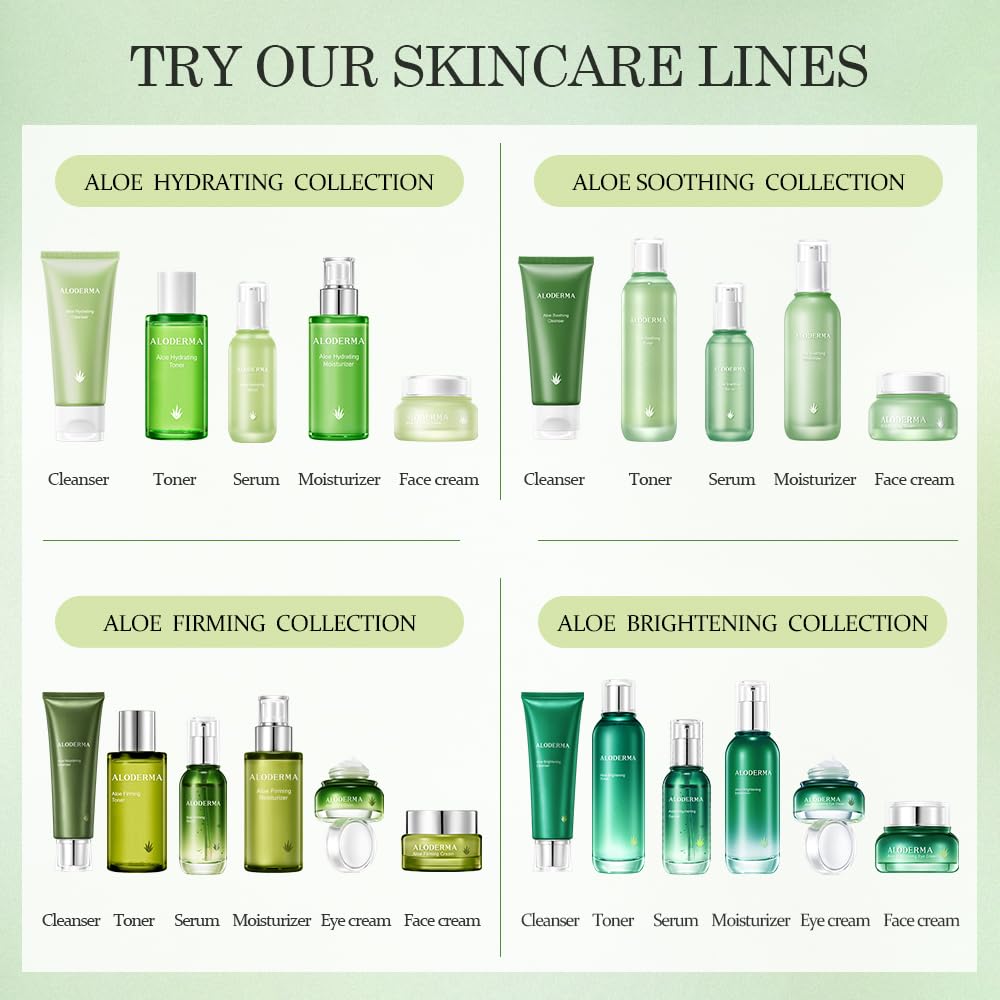 Aloderma Signature Aloe Brightening Set - 6 Pieces - Gel, Cleanser, Toner, Serum x2pcs, Cream