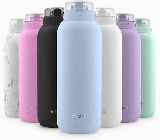 Ello Cooper 40oz Stainless Steel Water Bottle with Straw and Carry Handle, Double Walled and Vacuum Insulated Metal, Leak Proof Locking Lid with Soft Silicone Spout, Reusable, BPA Free, Yucca