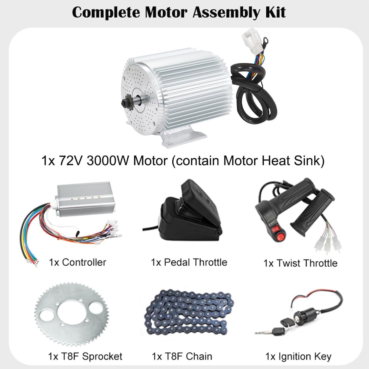 72V 3000W BLDC Brushless Motor Kit with 24 Mosfet 50A Controller, Throttle - For Electric Scooter, E Bike, Motorcycle DIY Conversion