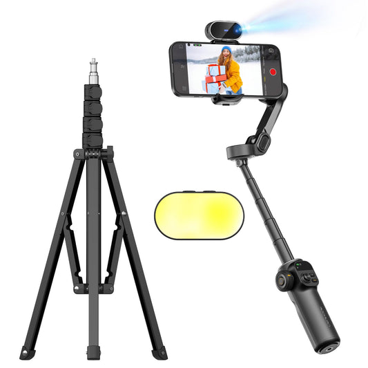AOCHUAN 3-Axis Gimbal Stabilizer for Smartphone Smart X2 Black AI & T20 Complete Tripod & P03 RGB Magnetic Fill Light