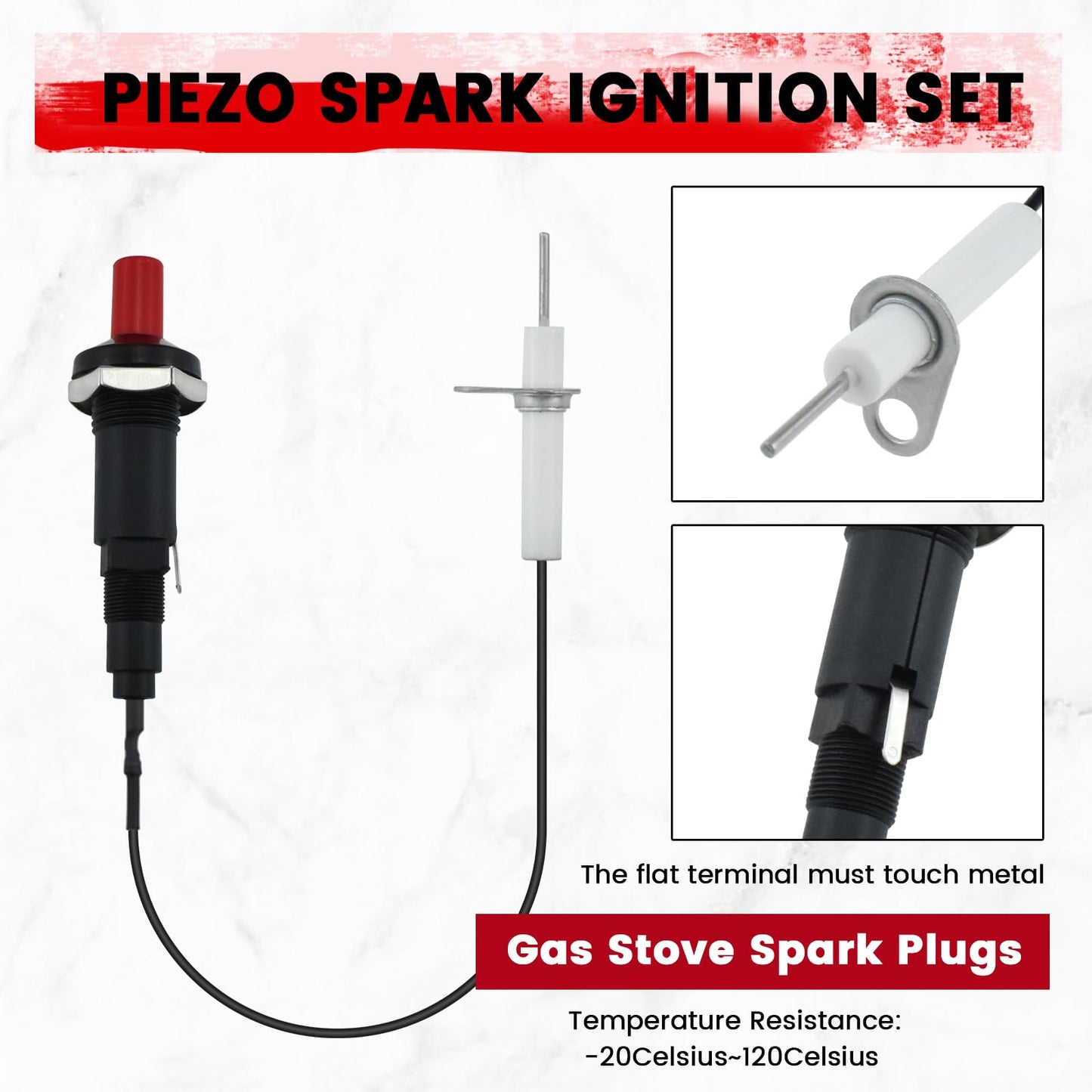 Aifeier ET Piezo Spark Ignition, Propane Push Button Piezo Igniter Kit with Threaded Ceramic Electrode lgniter Fit for Gas Fireplace, Oven, Heater, Kitchen lgniter (1 Pack)