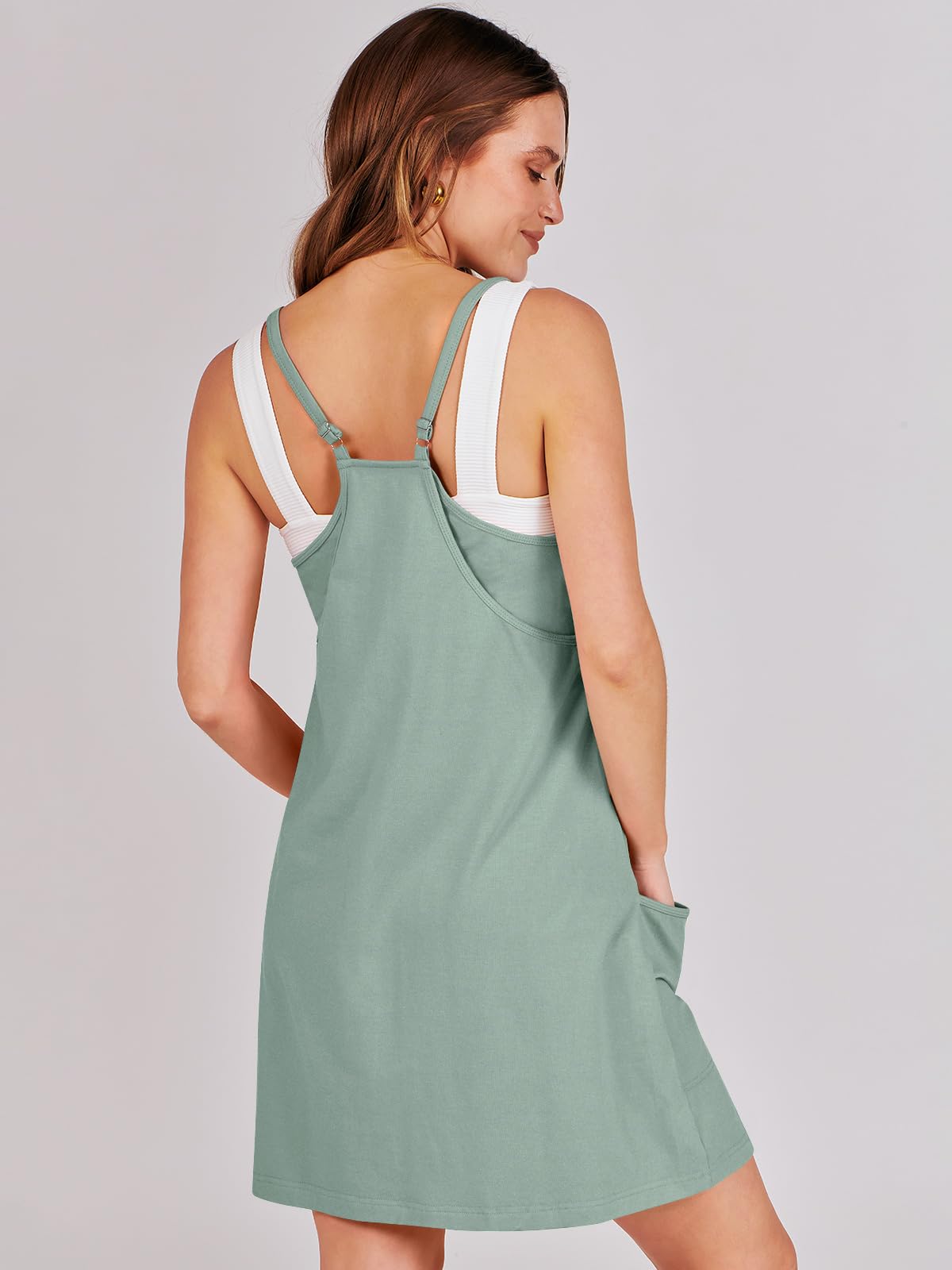 ANRABESS Women Summer Mini Romper Dress Workout Tennis Active Sports Athleisure Outfits Built in Shorts Trendy Vacation Gray Blue X-Smal