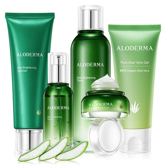 Aloderma Signature Aloe Brightening Set - 6 Pieces - Gel, Cleanser, Toner, Serum x2pcs, Cream