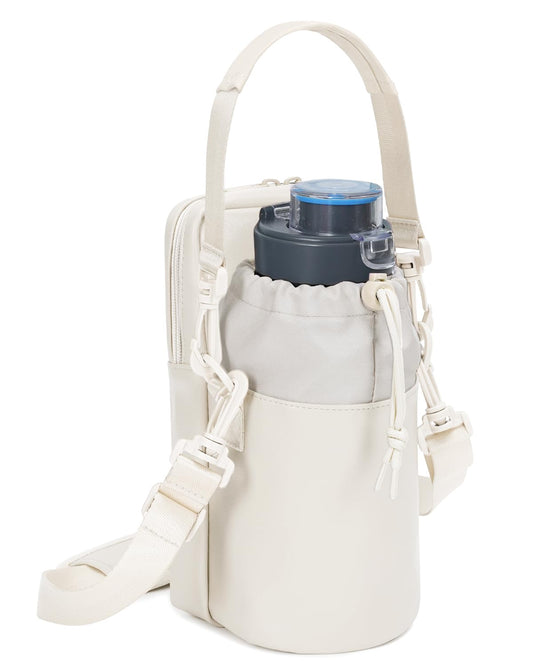 Wandering Nature Water Bottle Holder with Strap 32oz Insulated Water Bottle Carrier Sling Bag with Phone Pocket Water Bottle Pouch for Hiking Walking, Beige(Patent Pending)