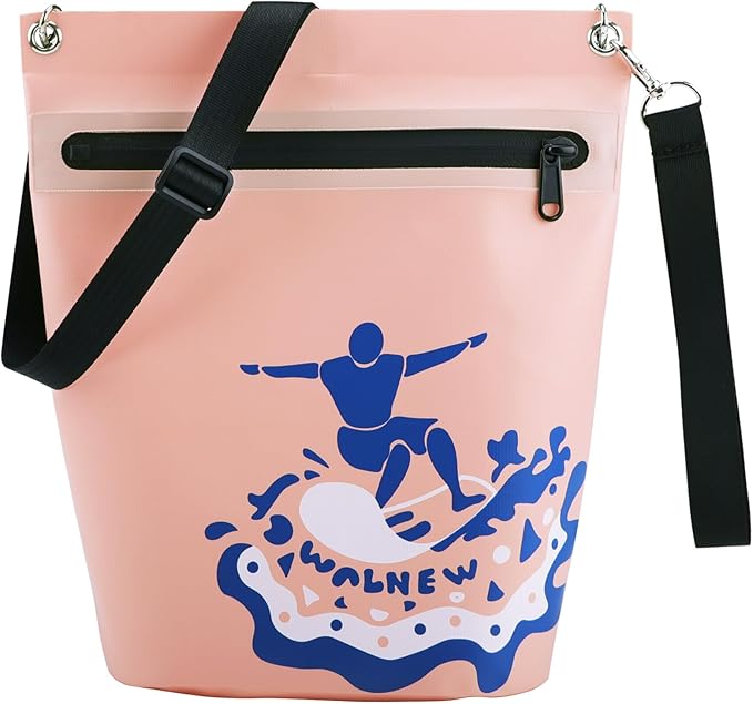WALNEW Waterproof Dry Bag with Watertight Zipper, Lightweight Waterproof Pouch for Women Men, IPX5 Crossbody Dry Sack Keeps Gear Dry for Kayaking, Beach, Boating, Camping, Fishing, Hiking (PINK)