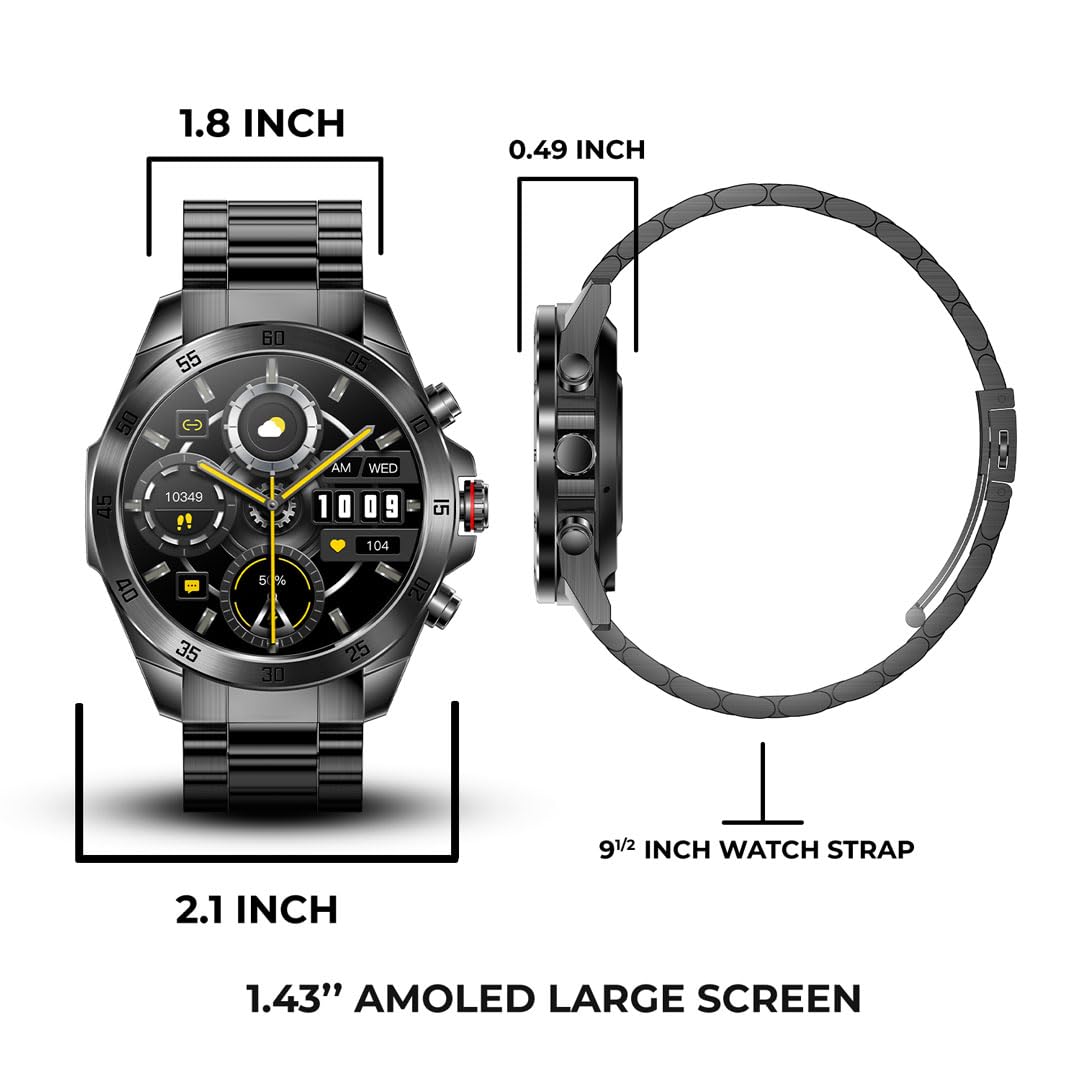 ALPHAGEAR Commander Smartwatch for iPhone & Android, Rugged Smart Watch (Answer/Make Call), Wellness Tracker with 1.43" AMOLED Screen, 10-14 Days Battery, 5 ATM (2xScreen Protector Included)