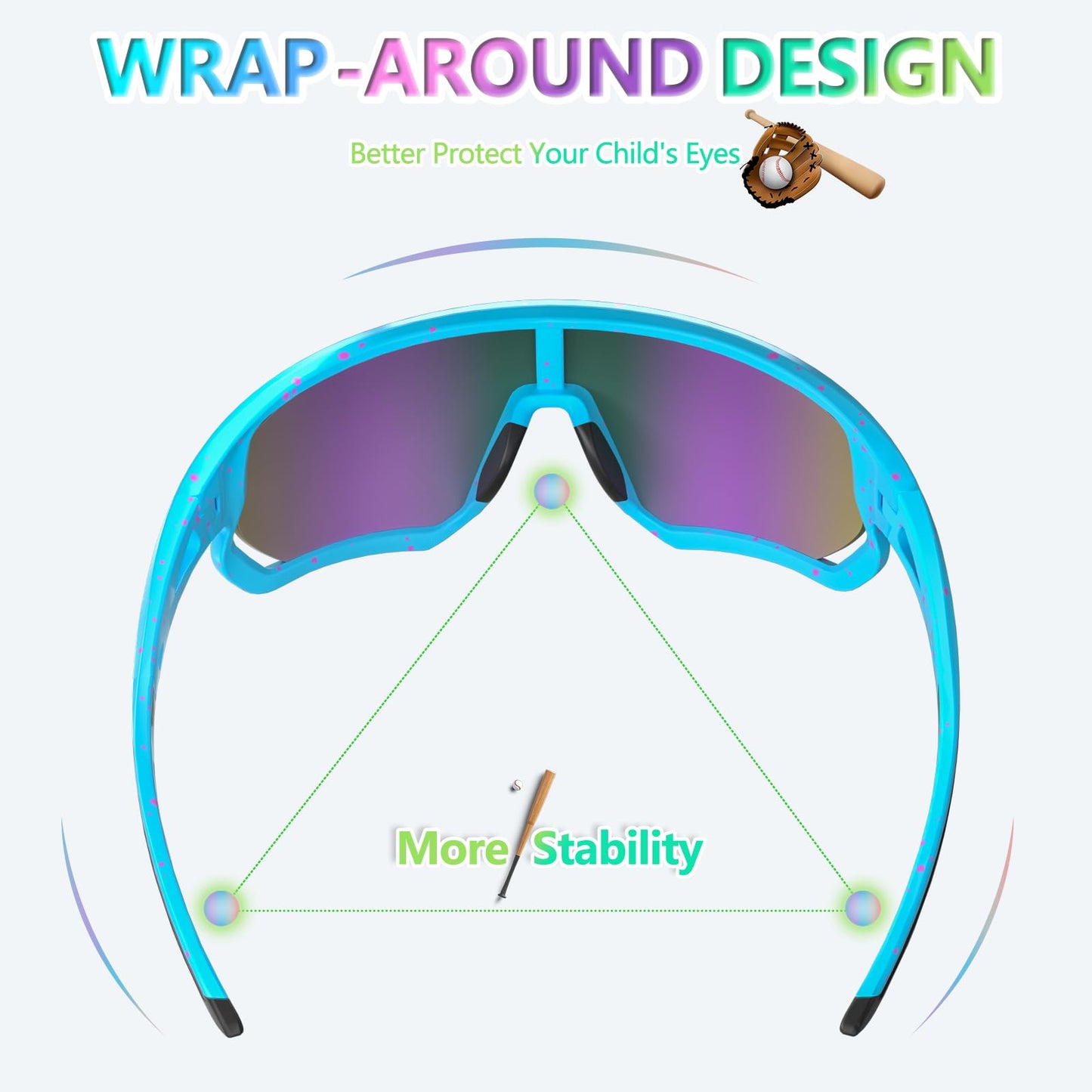 IKTOD Kids Sunglasses Youth Baseball Sunglasses for 8-12-14 Boys Girls,UV Polarized Sports Cycling Skiing for Men Women-K007 (KS-10)