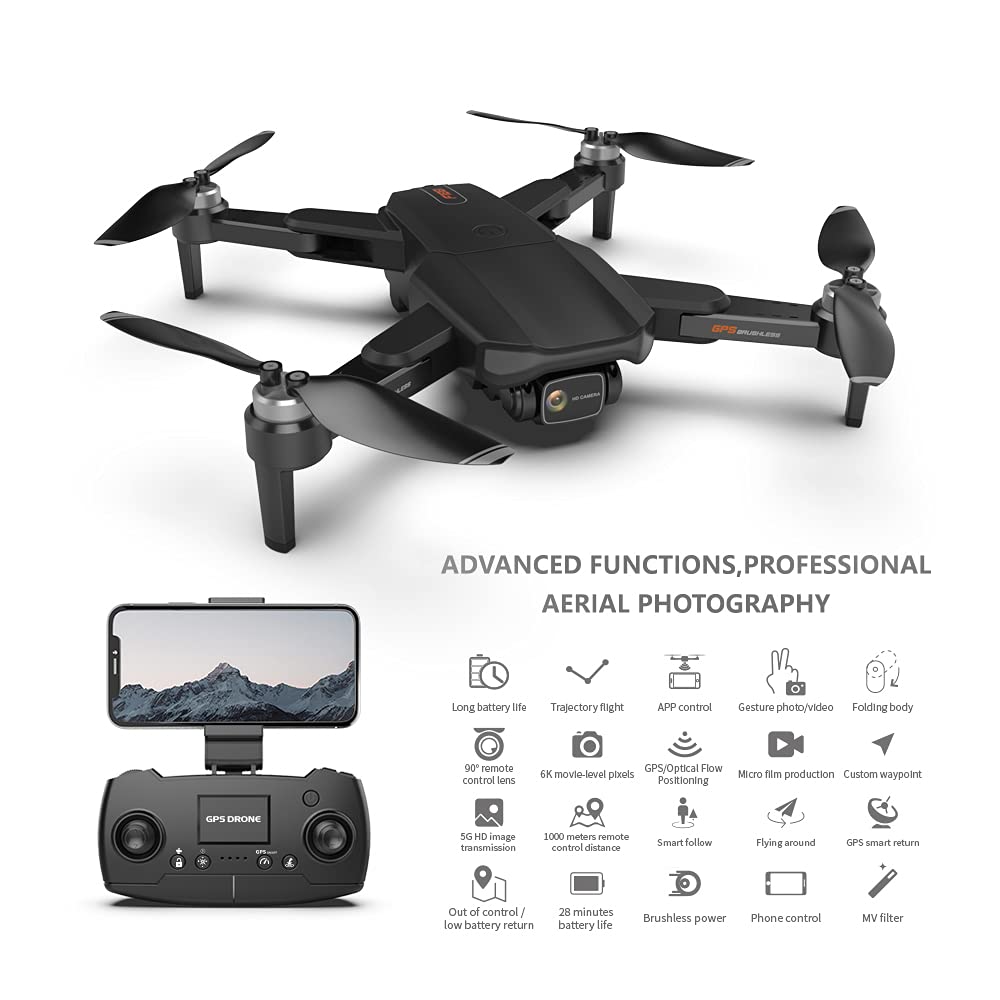 AMHYEWO GPS Folding Drone with Brushless Motors, 6K HD Camera, 56 Min Flight, 1000M Range | Altitude Hold, Auto Return, RC Quadcopter for Adults