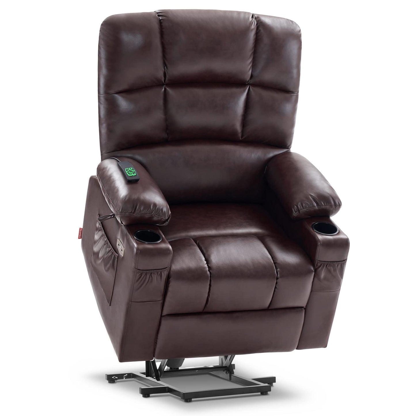 MCombo Large Dual Motor Power Lift Recliner Chair for Elderly, Massage and Heat, Lay Flat, Zero Gravity, Home Button, USB Port, Faux Leather 7680 (Dark Brown, Large)