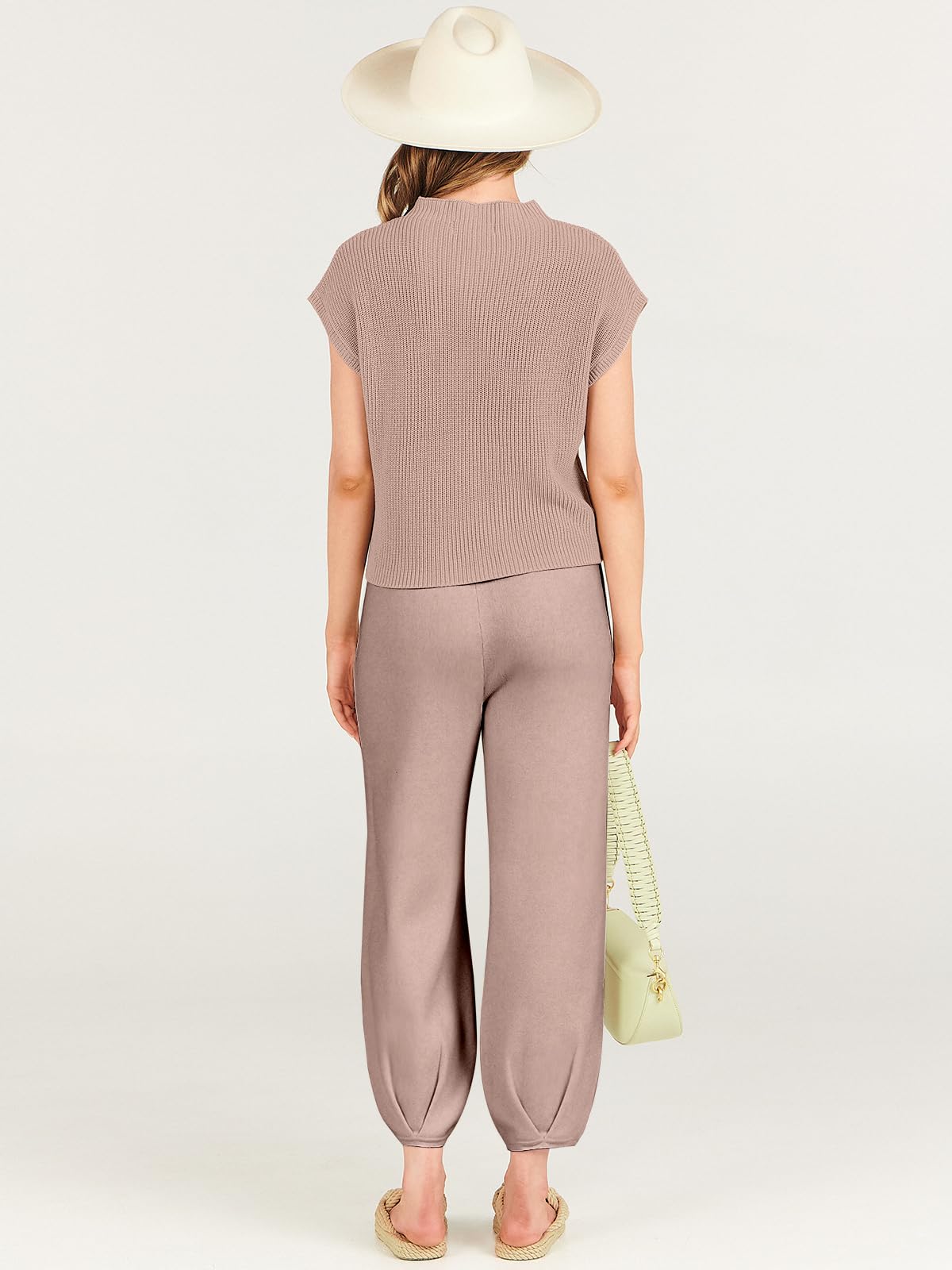 ANRABESS Women's Two Piece Outfits Knit Sweater Pullover Crop Top & Pants Lounge Matching Tracksuit Sweatsuit Sets 2024 Trendy Loungewear Clothes Light Pink X-Small