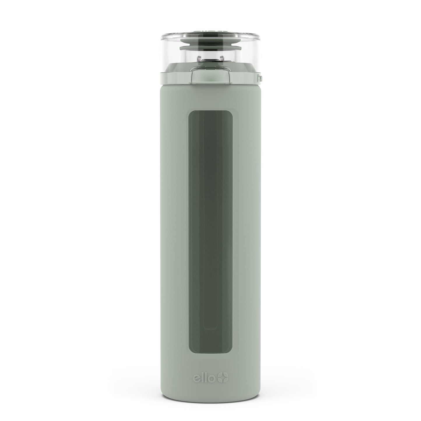 Ello Syndicate 20oz Reusable Glass Water Bottle with One-Touch Leak Proof Flip Lid, Protective Non-Slip Silicone Sleeve, Carry Loop for Coffee, Tea and Water, BPA-free, Dishwasher Safe, Sage