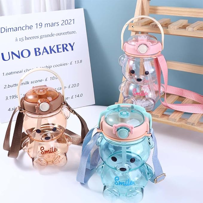 Vctitil Large Capacity Straw Water Cup Cute Bear Belly Cup Outdoor Sports Bottle 1000ml Plastic Water Cup(pink)