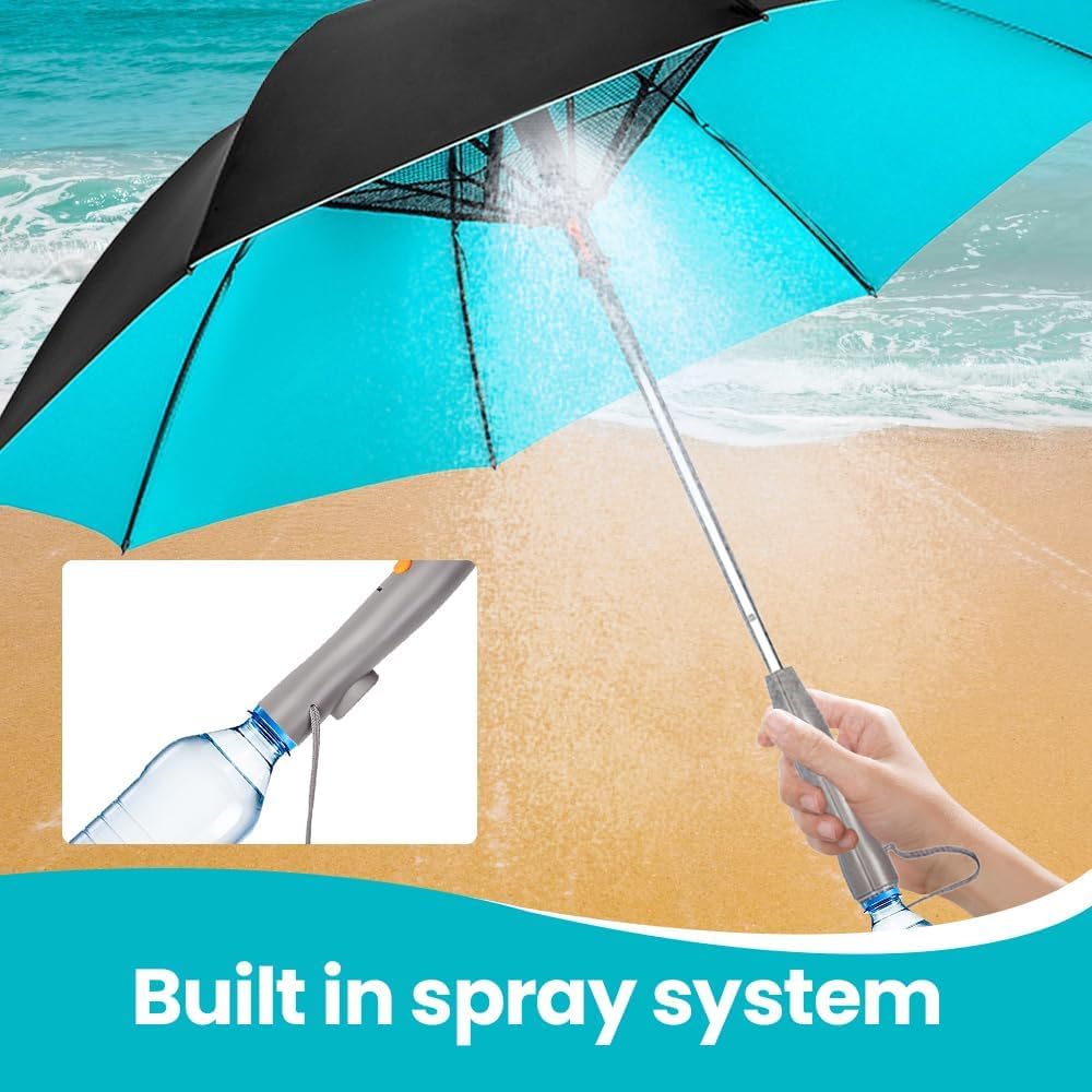 Uv Blocking Umbrella With Fan, 2024 New 3 In 1 Umbrella With Fan And Mist Spray, Sun Umbrella Protection, Usb Rechargeable Sun Umbrella, Cooling Umbrella With Fan, For Fishing, Golfing, Patio, Sand, Travel (Flamingo)