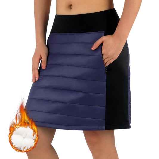 ANIVIVO Women Puffer Insulated Skirts,Down Quilted Skorts Winter Outdoor Skirt with Zipper Pockets(Blue-Small Waist,L)