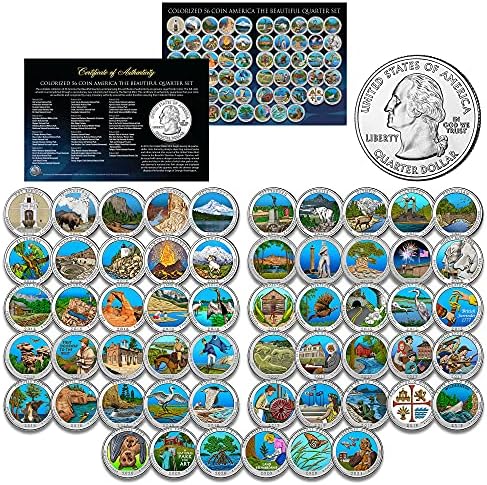 America The Beautiful Parks U.S. Quarters Colorized 56-Coin Complete Set 2010 Thru 2021 with Certificate and Capsules
