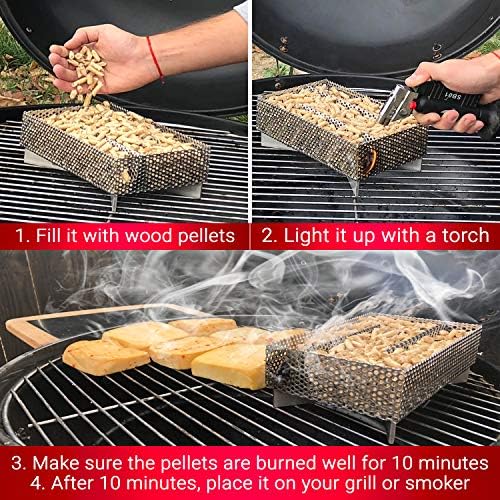 Kaduf Pellet Smoker Tray 5"x8"- 12 Hours of Billowing Smoke, Smoker Tube for Hot & Cold Smoking Meat, Fish, Cheese with Wood Pellets, Works in any Type of Grill or Smoker, Free eBook Smoking Recipes