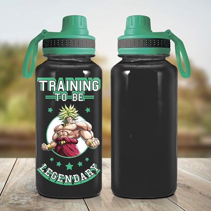 JUST FUNKY Dragon Ball Super Saiyan Goku Water Bottle w/Sporty Green Cap [BLACK 32oz] Hydro Tumbler Flask, Anime Plastic Water Bottle (OFFICIALLY LICENSED)