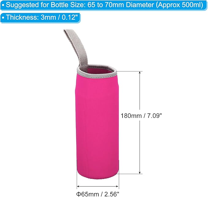 PATIKIL 65mmx180mm Water Bottle Sleeve, 4 Pack Neoprene Insulated Bottle Bag Holder Carrier Pouch with Finger Strap, Rose Red