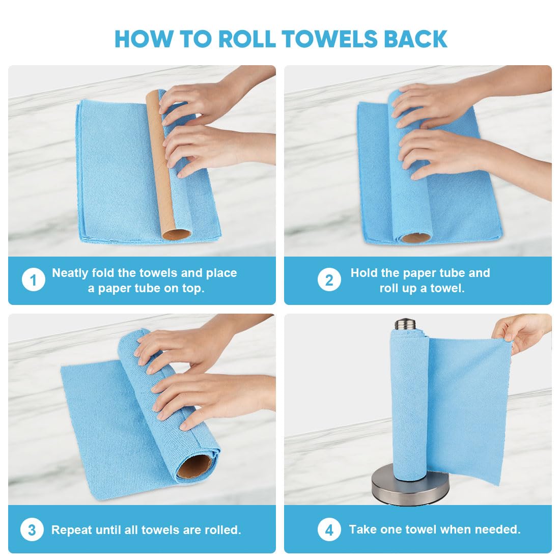 AIDEA Microfiber Cleaning Cloth 55 Sheets 3 Roll, Microfiber Towels for Cars, Blue Shop Towels, Shop Rags Washable, Cleaning Rags Reusable Paper Towels for Automotive, Mechanic, Workshops, House,11×9"
