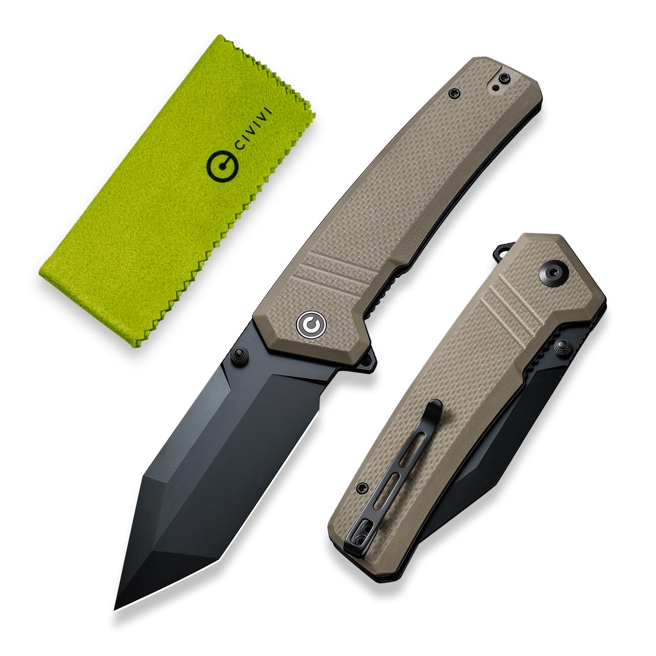 CIVIVI Pocket Knife for EDC, Bhaltair Tanto Folding Knife, 3.98'' 14C28N Blade G10 Handle, Liner Lock Knife for Men Outdoor C23024-2