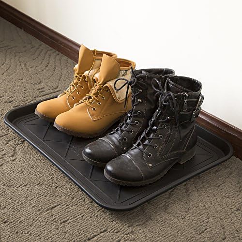 All-Weather Boot Tray - Water-Resistant Plastic Mud Pan, Pet Food Tray, and Outdoor or Indoor Shoe Mat for Entryway by Stalwart (Black)