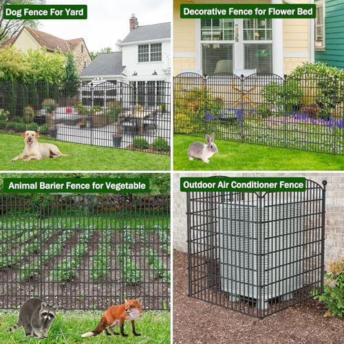 10 Panels No Dig Decorative Garden Fence - 40 in (H) x 23.6 ft (L), Dog Fence Outdoor for Yard，Rustproof Metal Animal Barrier Ground Stakes Fencing for Garden, Patio, Flower Bed