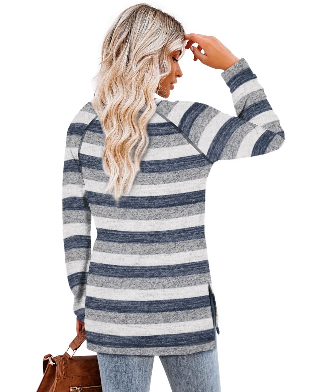 Aokosor Long Sleeve Shirts for Women Winter Maternity Dressy Tops Workout Striped Clothes Winter 2024 L