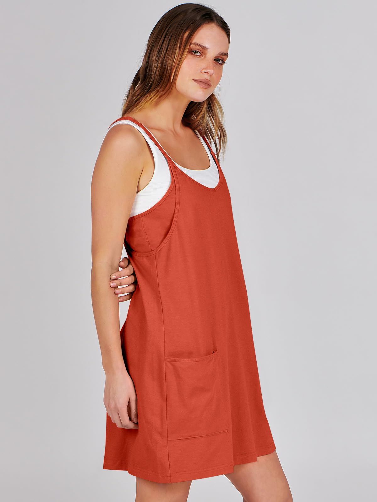 ANRABESS Women Summer Mini Romper Dress Workout Tennis Active Sports Athleisure Outfits built in Shorts Trendy Vacation Red Small