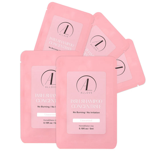 ALLOVE Lash Shampoo Concentrate for Sensitive Lash Extensions - Non-irritating Cleanser for Salon & Home Use, 5ml*5 Pack - Unscented