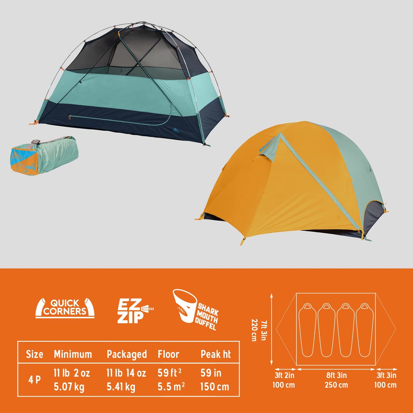 Kelty Wireless Freestanding Camping Tent, 2 4 or 6 Person Size, Huge Interior and Peak Height, Intuitive and Fast to Pitch, Color Coded Setup, 2 Door 2 Vestibule (4-Person)