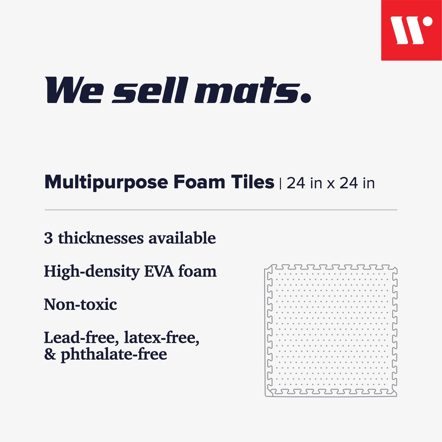 We Sell Mats 1/2 Inch Thickness Multipurpose EVA Foam Floor Tiles, Interlocking Floor Mat for Indoor Gym and Home Use, 24 in x 24 in, Blue, 100 Square Feet (25 Tiles)