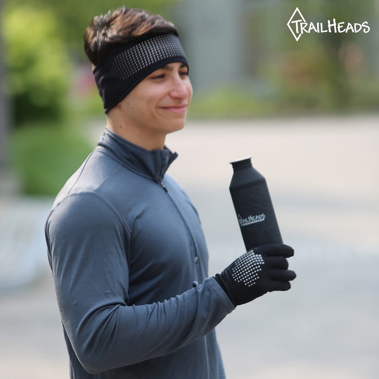 TrailHeads Running Gloves | Lightweight Gloves with Touchscreen Fingers - Black/Reflective (Medium)