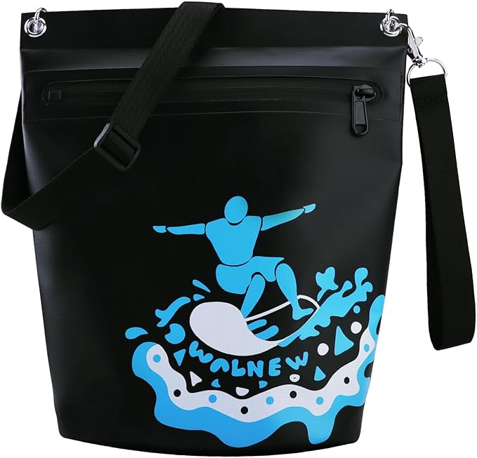 WALNEW Waterproof Dry Bag with Watertight Zipper, Lightweight Waterproof Pouch for Women Men, IPX5 Crossbody Dry Sack Keeps Gear Dry for Kayaking, Beach, Boating, Camping, Fishing, Hiking (BLACK)