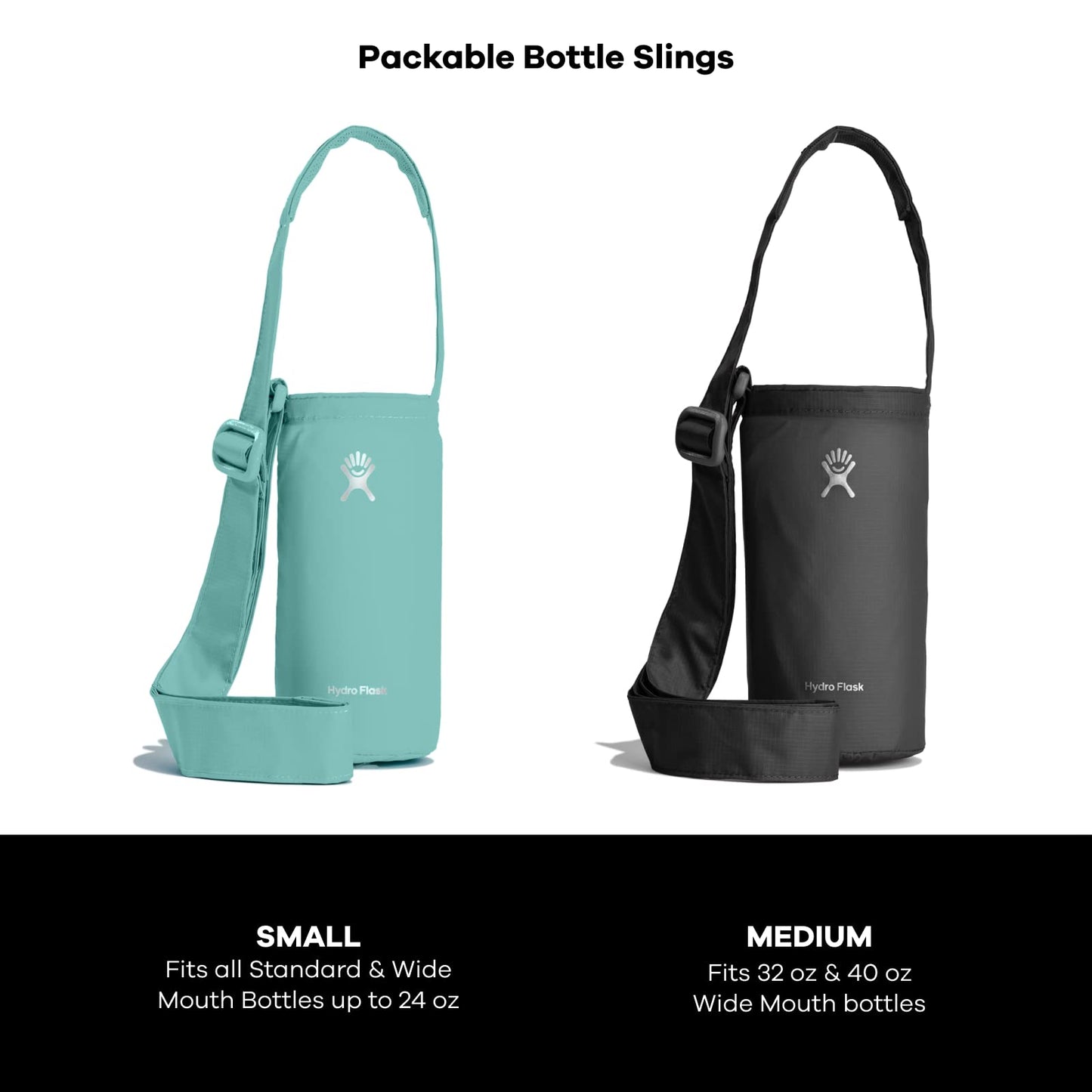 Hydro Flask Accessory Reusable Water Bottle Carrier Holder Medium Packable Bottle Sling Dew - for 32 oz and 40 oz Bottles - Adjustable, Collapsable, BPA-Free, Non-Toxic
