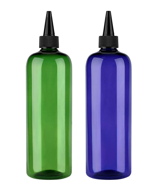 Sdoot Hair Color Applicator, 16 Ounce 2 Pack Squeeze Bottles for Hair - PET Plastic Refillable With Twist Top Cap - Green and Blue