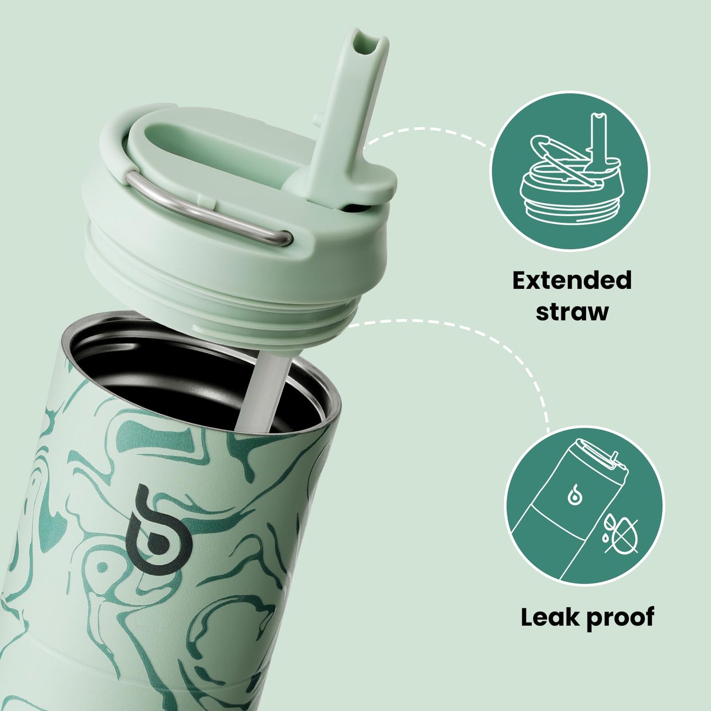 BOTTLE BOTTLE Insulated Water Bottle 24oz with Straw Lid and Handle for Sports Travel Gym Stainless Steel Water Bottles Double-Wall Vacuum Metal Thermos Bottles Leak Proof BPA-Free (Valley Green)