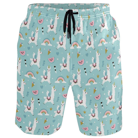 visesunny Cute Unicorn Llama Pattern Mens Swim Trunks Summer 3D Print Graphic Casual Athletic Swimming Short with Mesh Lining