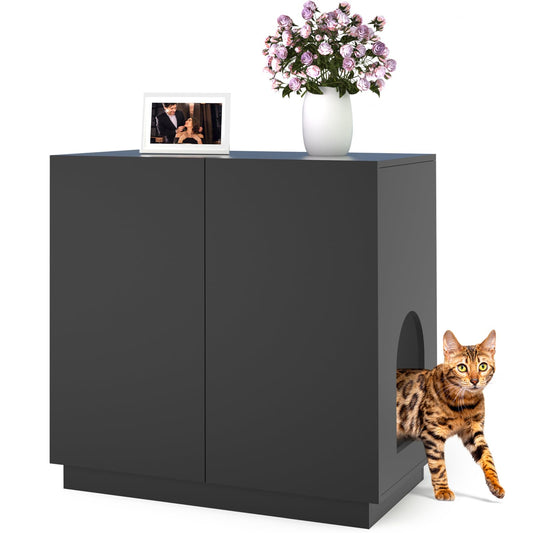 Amunrbrek Large/Tall Litter Box Enclosure, Modern Wooden Litter Box Furniture for XL Litterbox with Hidden Storage as Sideboard Cabinet (Black)