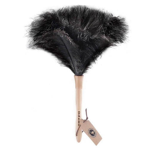 Feather Duster, Feather Dusters for Cleaning Ddzmz Fluffy Natural Genuine Ostrich Feathers with Wooden Handle Reusable Handheld Ostrich Feather Duster Cleaning Supplies, Gray and Brown(Length 16")