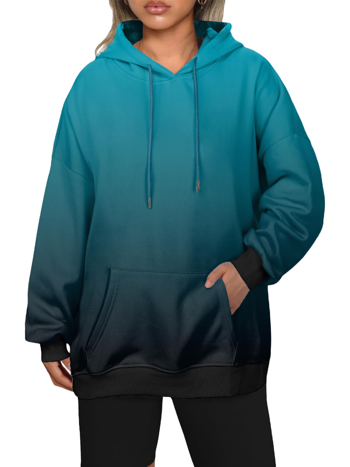 Zeagoo Sweatshirts for Teen Girls Graphic Hoodies Oversized Y2k Fashion Hoodie Pullover Fall Winter Coat Blue Gradient Medium