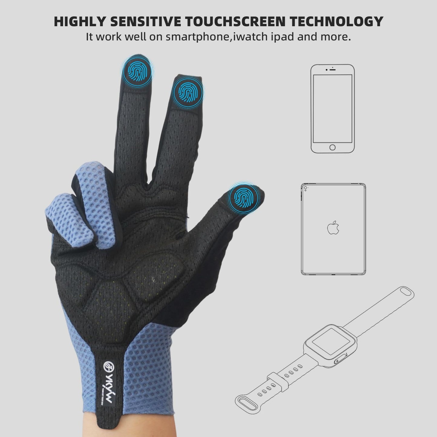 YKYWBIKE Cycling Gloves-Touch Screen Biker Gloves,Full Finger Mountain Bike Gloves,Lightweight Padded Biking Gloves,Breathable Sport Gloves,Shock-Absorbing MTB Bicycle Gloves for Men Women