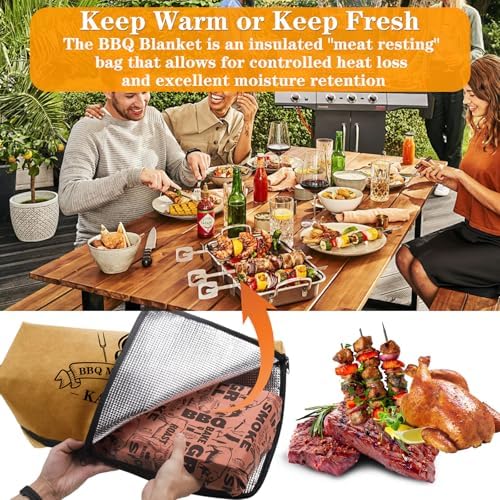 BBQ Blanket for Resting Meat, BBQ Brisket Blanket Meat Resting Blanket for Smoking, Grilling Meat Insulated Resting Bag with Wide Mouth for Large Brisket/Turkey (Regular 25in)