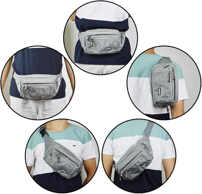 Oxpecker Waist Pack Bag with Rain Cover, Waterproof Fanny Pack for Men&Women, Workout Traveling Casual Running Hiking Cycling, Hip Bum Bag with Adjustable Strap for Outdoors (gray)