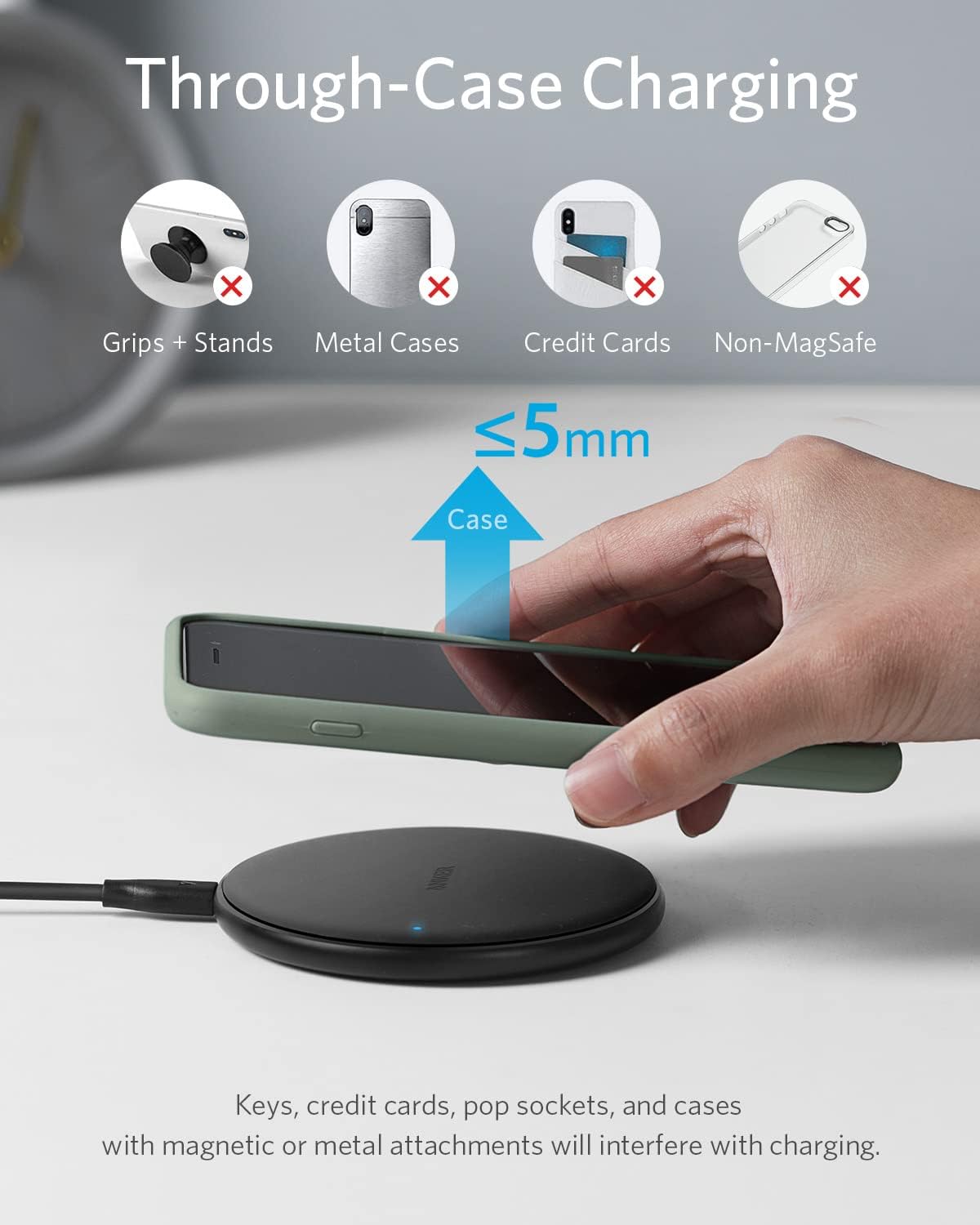 Anker 313 Wireless Charger (Pad), Qi-Certified, 10W Max Fast Charging for Samsung, Compatible with iPhone 16 Plus/15 Plus/14 Plus/12, AirPods (No AC Adapter, Not MagSafe Magnetic Charging Compatible)