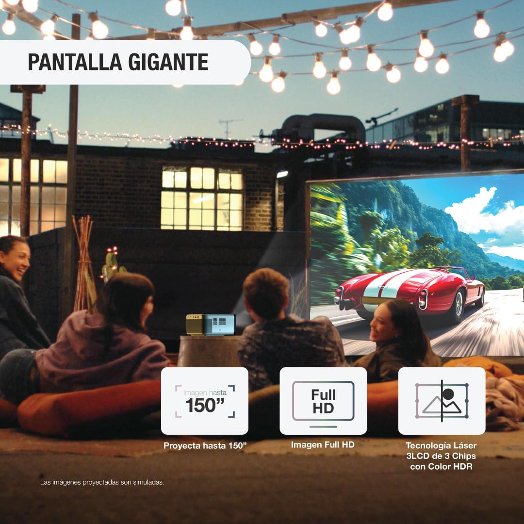 Epson EpiqVision Mini EF21 Portable Smart Laser Projector, Bright 1,000 Lumens, FHD 1080p HDR, 3-Chip 3LCD, Google TV, Netflix, Stereo Speakers, Family Party/Outdoor Backyard/Home Theater - White