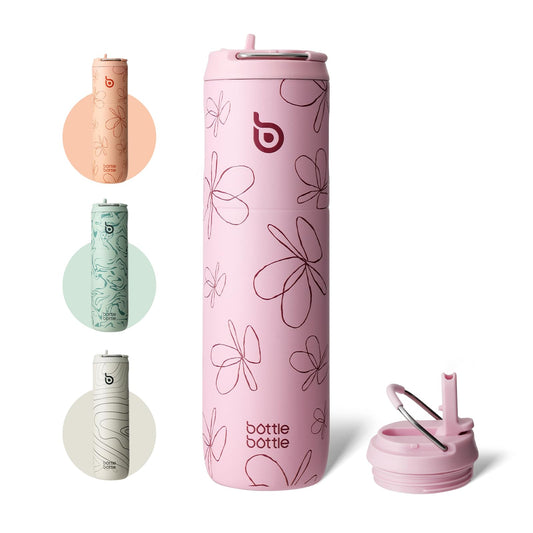 BOTTLE BOTTLE Insulated Water Bottle 24oz with Straw Lid and Handle for Sports Travel Gym Stainless Steel Water Bottles Double-Wall Vacuum Metal Thermos Bottles Leak Proof BPA-Free (Flower Frenzy)