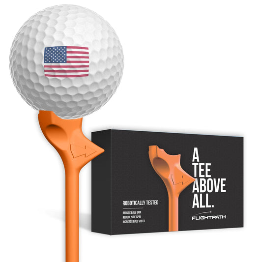 FLIGHTPATH Premium Golf Tees - Durable Plastic Golf Tees Designed to Enhance Golf Shot Distance & Precision - Robotically Tested to Reduce Ball Spin - USGA Approved Golf Equipment (Orange, 8 Pack)